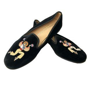 Stubbs & Wootton Women's Black Velvet Embroidered Mariachi Flats Size 5 1/2